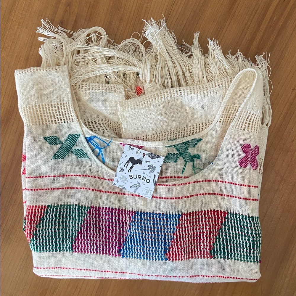 Handmade Embroidered Oaxacan Dress With Fringe NWT